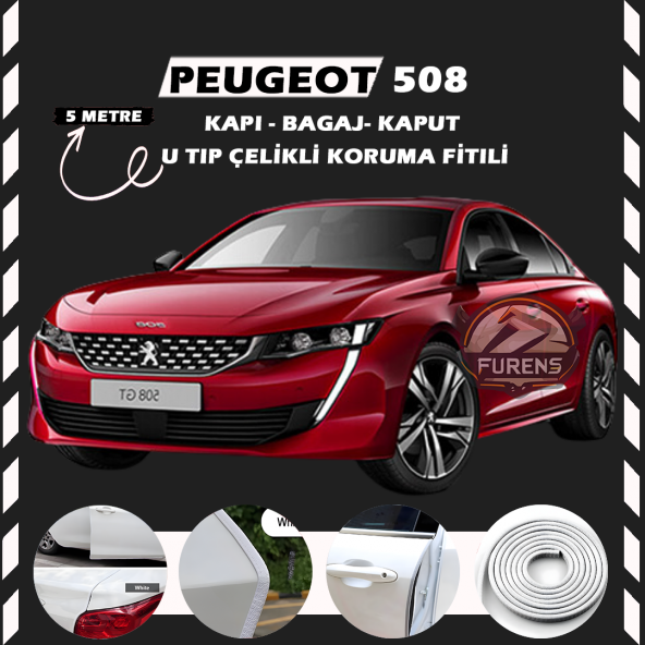 Peugeot 508 Oto Araç Kapı Koruma Fitili 5metre Parlak Beyaz Renk ürün görseli 1