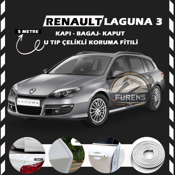 Renault Laguna 3 Oto Araç Kapı Koruma Fitili 5metre Parlak Beyaz Renk ürün görseli 1