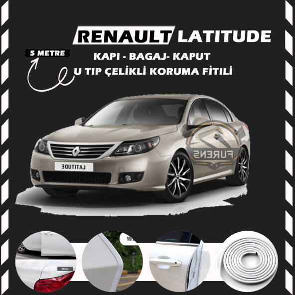 Renault Latitude Oto Araç Kapı Koruma Fitili 5metre Parlak Beyaz Renk ürün görseli 1