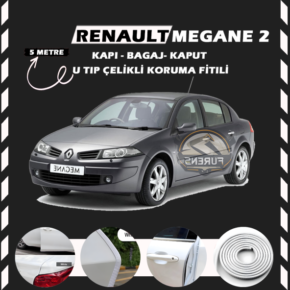 Renault Megane 2 Oto Araç Kapı Koruma Fitili 5metre Parlak Beyaz Renk ürün görseli 1
