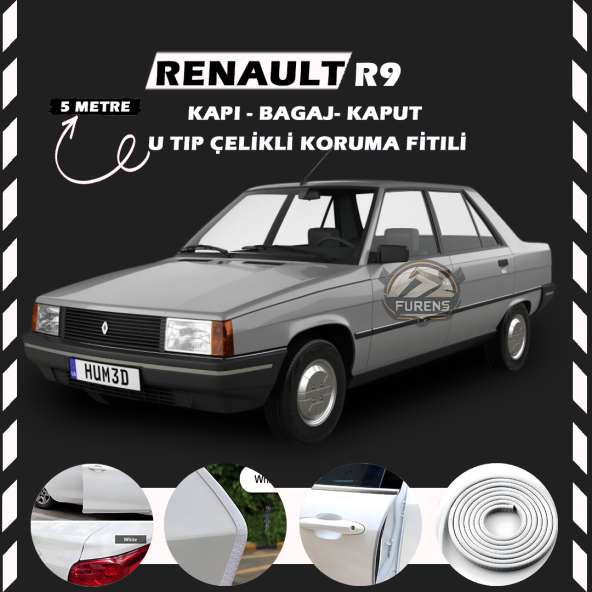 Renault R9 Oto Araç Kapı Koruma Fitili 5metre Parlak Beyaz Renk ürün görseli 1