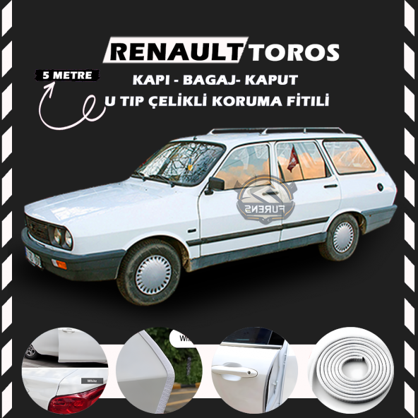 Renault Toros Oto Araç Kapı Koruma Fitili 5metre Parlak Beyaz Renk ürün görseli 1