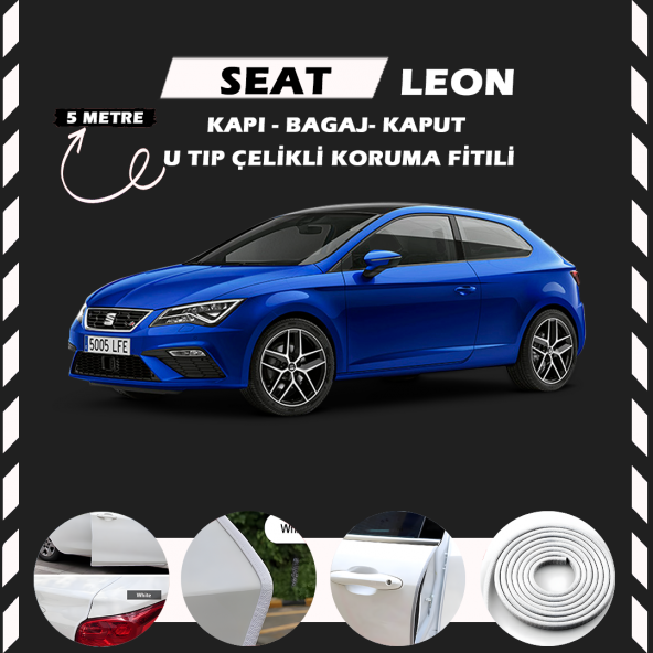 Seat Leon Oto Araç Kapı Koruma Fitili 5metre Parlak Beyaz Renk ürün görseli 1