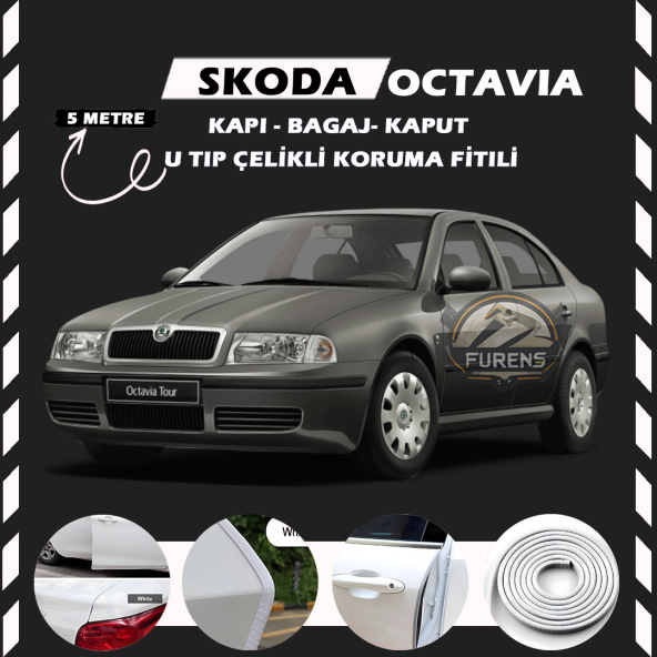 Skoda Octavia Oto Araç Kapı Koruma Fitili 5metre Parlak Beyaz Renk ürün görseli 1