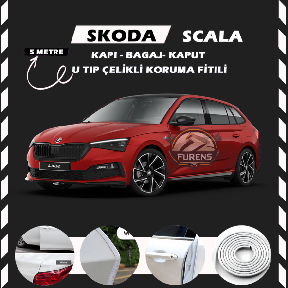 Skoda Scala Oto Araç Kapı Koruma Fitili 5metre Parlak Beyaz Renk ürün görseli 1