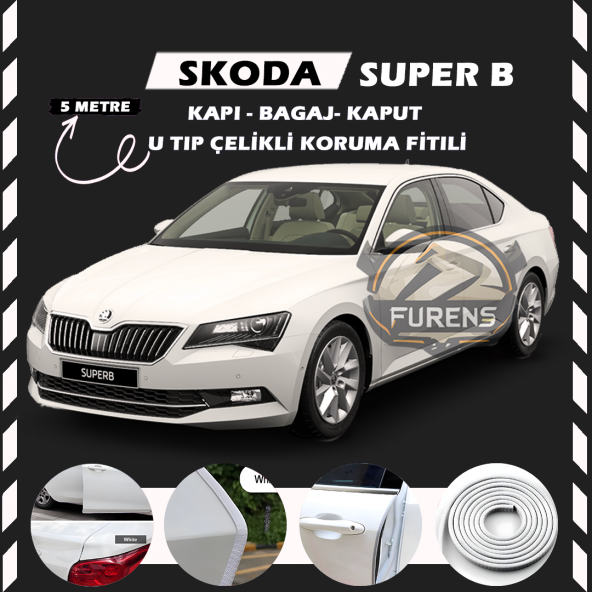 Skoda SuperB Oto Araç Kapı Koruma Fitili 5metre Parlak Beyaz Renk ürün görseli 1