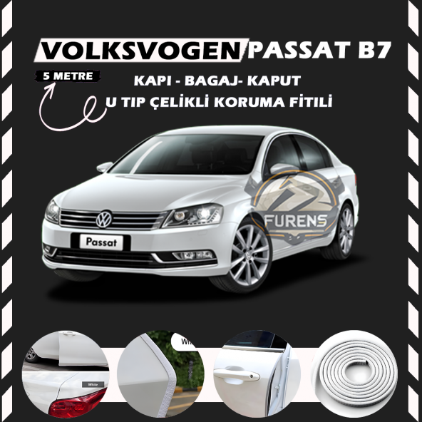Volksvogen Passat B7 Oto Araç Kapı Koruma Fitili 5metre Parlak Beyaz Renk ürün görseli 1