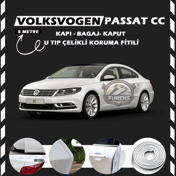 Volksvogen Passat cc Oto Araç Kapı Koruma Fitili 5metre Parlak Beyaz Renk ürün görseli 1