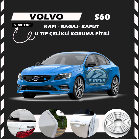 Volvo S60 Oto Araç Kapı Koruma Fitili 5metre Parlak Beyaz Renk ürün görseli 1