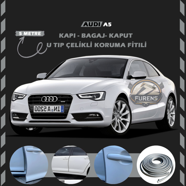 Audi A5 Oto Araç Kapı Koruma Fitili 5metre Parlak Gri Renk ürün görseli 1