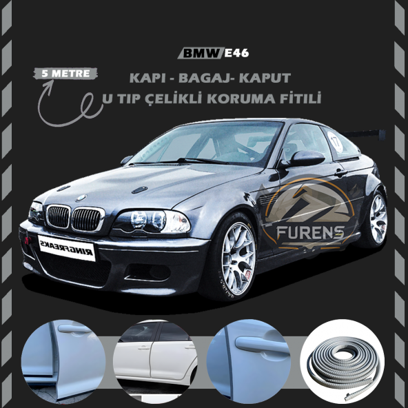 Bmw E46 Oto Araç Kapı Koruma Fitili 5metre Parlak Gri Renk ürün görseli 1