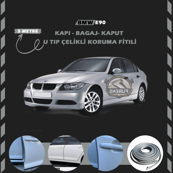 Bmw E90 Oto Araç Kapı Koruma Fitili 5metre Parlak Gri Renk ürün görseli 1