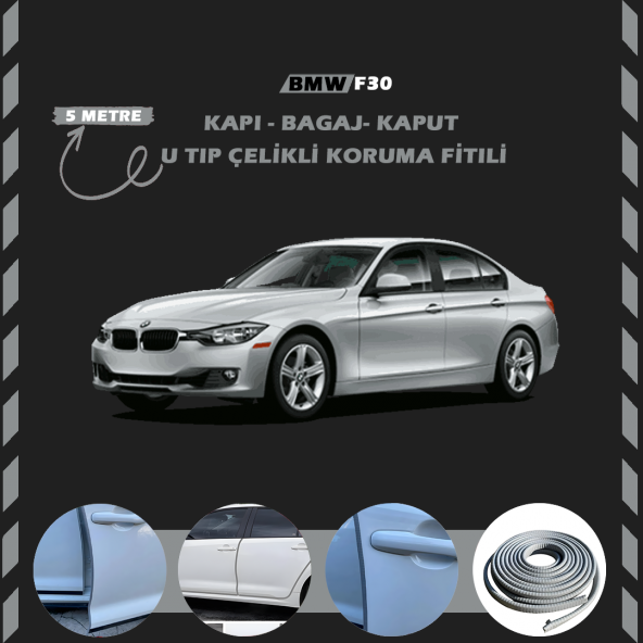 Bmw F30 Oto Araç Kapı Koruma Fitili 5metre Parlak Gri Renk ürün görseli 1