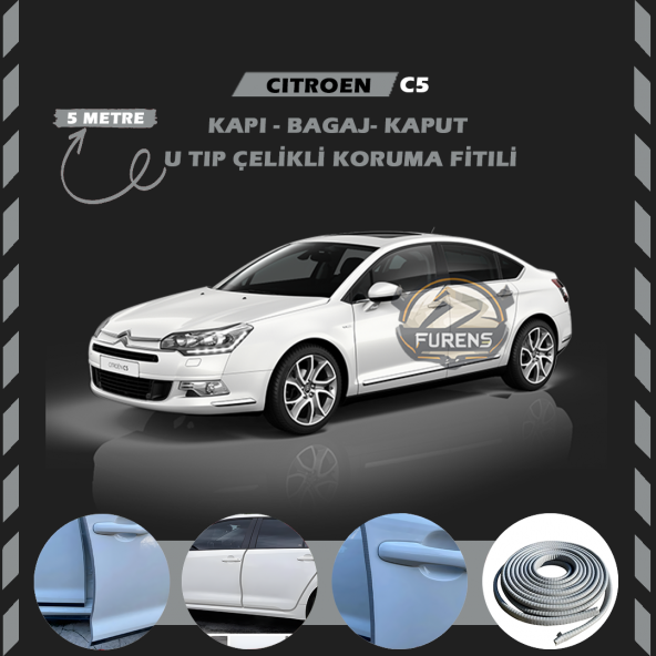 Citroen C5 Oto Araç Kapı Koruma Fitili 5metre Parlak Gri Renk ürün görseli 1