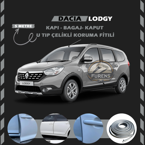 Dacia Lodgy Oto Araç Kapı Koruma Fitili 5metre Parlak Gri Renk ürün görseli 1