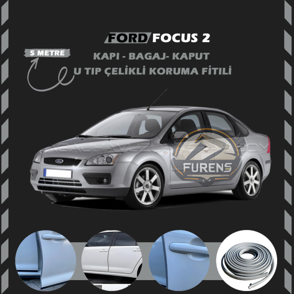 Ford Focus 2 Oto Araç Kapı Koruma Fitili 5metre Parlak Gri Renk ürün görseli 1