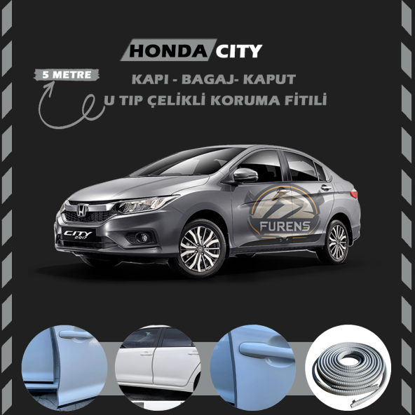 Honda City Oto Araç Kapı Koruma Fitili 5metre Parlak Gri Renk ürün görseli 1