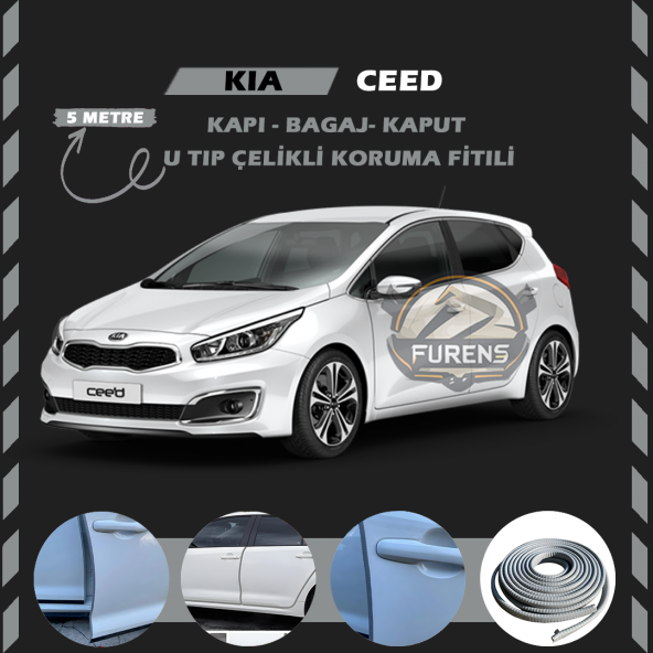Kia Ceed Oto Araç Kapı Koruma Fitili 5metre Parlak Gri Renk ürün görseli 1