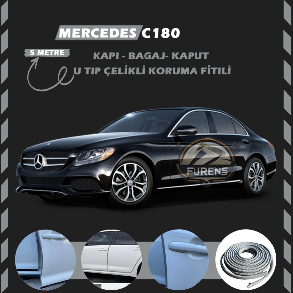 Mercedes C180 Oto Araç Kapı Koruma Fitili 5metre Parlak Gri Renk ürün görseli 1
