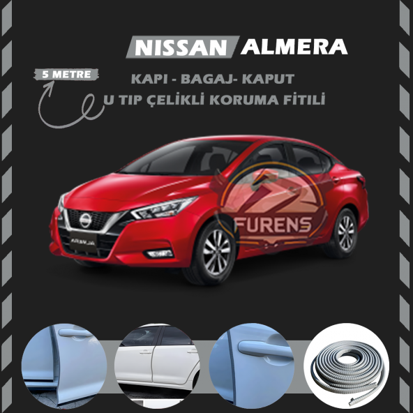 Nissan Almera Oto Araç Kapı Koruma Fitili 5metre Parlak Gri Renk ürün görseli 1
