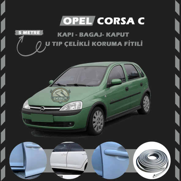 Opel Corsa C Oto Araç Kapı Koruma Fitili 5metre Parlak Gri Renk ürün görseli 1