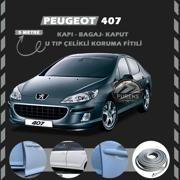 Peugeot 407 Oto Araç Kapı Koruma Fitili 5metre Parlak Gri Renk ürün görseli 1