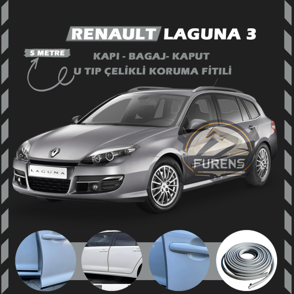 Renault Laguna 3 Oto Araç Kapı Koruma Fitili 5metre Parlak Gri Renk ürün görseli 1