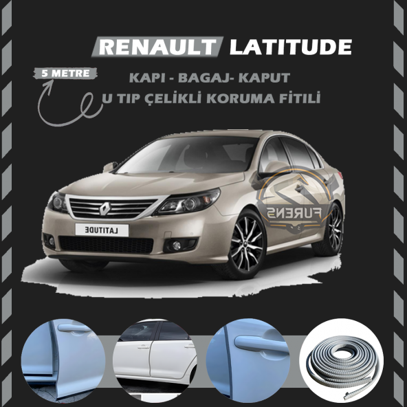 Renault Latitude Oto Araç Kapı Koruma Fitili 5metre Parlak Gri Renk ürün görseli 1