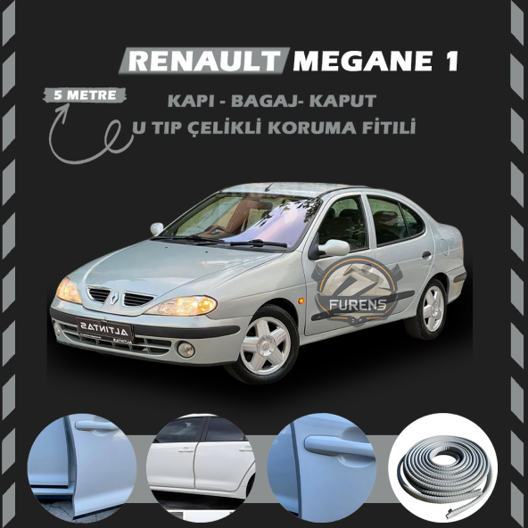 Renault Megane 1 Oto Araç Kapı Koruma Fitili 5metre Parlak Gri Renk ürün görseli 1