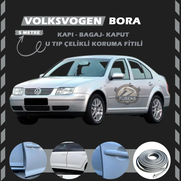 Volksvogen Bora Oto Araç Kapı Koruma Fitili 5metre Parlak Gri Renk ürün görseli 1