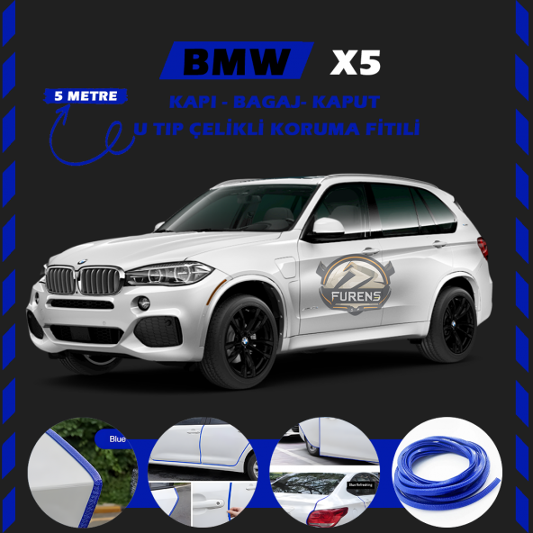 Bmw X5 Oto Araç Kapı Koruma Fitili 5metre Parlak Mavi Renk ürün görseli 1