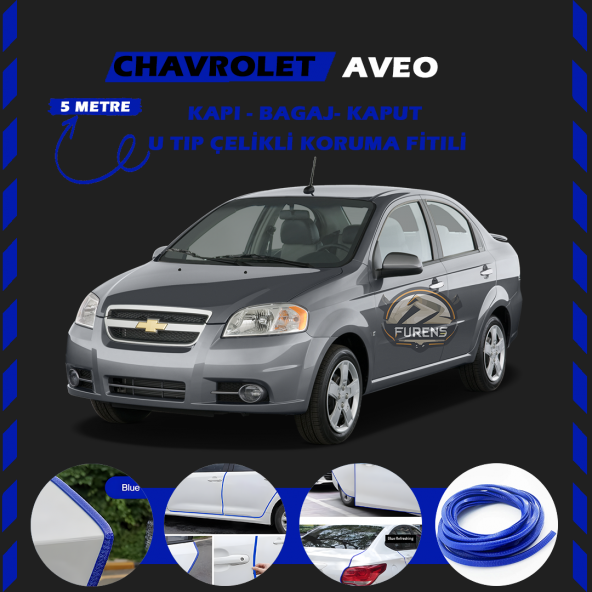 Chevrolet Aveo Oto Araç Kapı Koruma Fitili 5metre Parlak Mavi Renk ürün görseli 1