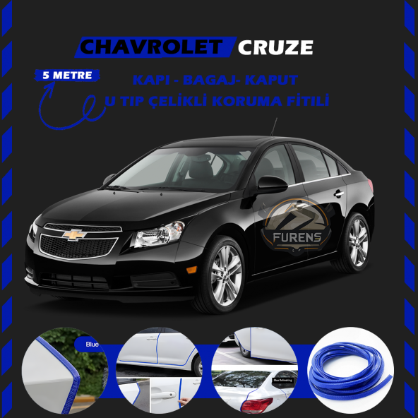 Chevrolet Oto Araç Kapı Koruma Fitili 5metre Parlak Mavi Renk ürün görseli 1