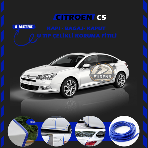 Citroen C-Elysee Oto Araç Kapı Koruma Fitili 5metre Parlak Mavi Renk ürün görseli 1