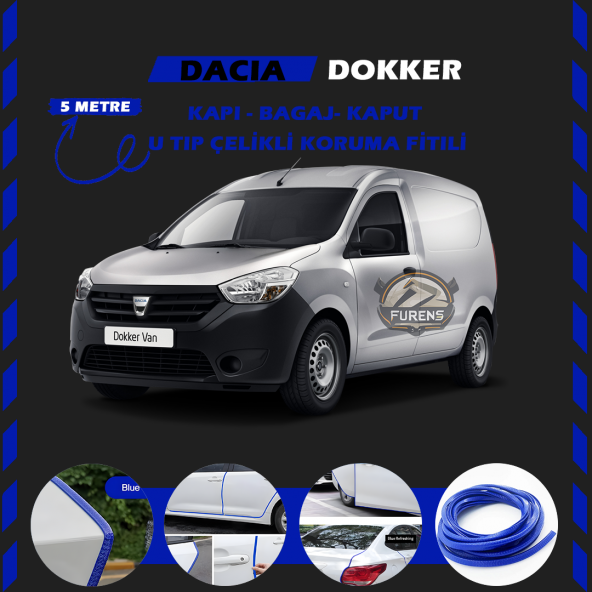 Dacia Dokker Oto Araç Kapı Koruma Fitili 5metre Parlak Mavi Renk ürün görseli 1