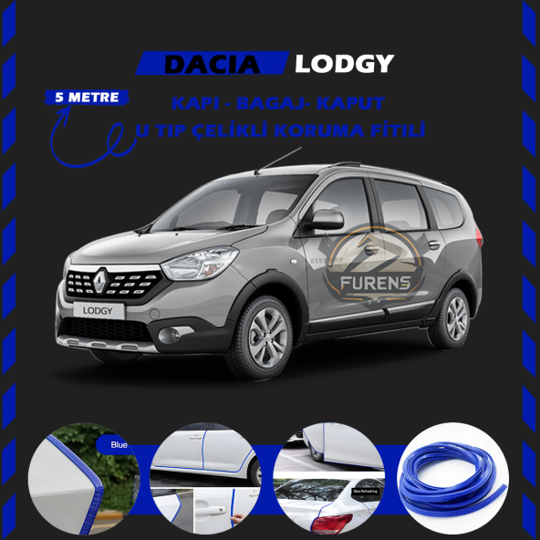 Dacia Lodgy Oto Araç Kapı Koruma Fitili 5metre Parlak Mavi Renk ürün görseli 1