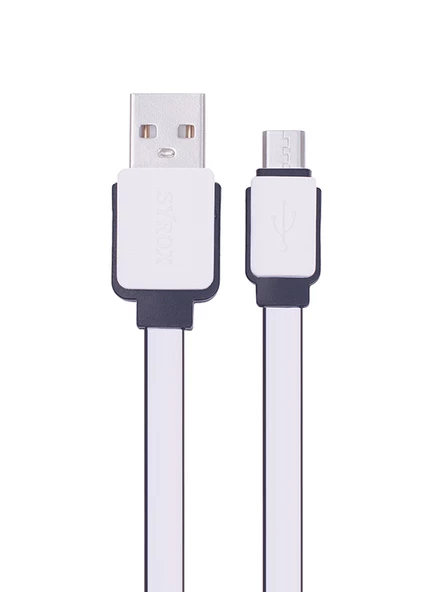 Syrox C63 Micro USB Şarj ve USB Data Kablosu Yassı 2.0A 1.2mt Beyaz ürün görseli 1