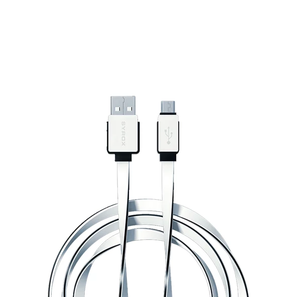 Syrox C63 Micro USB Şarj ve USB Data Kablosu Yassı 2.0A 1.2mt Beyaz - Resim 2