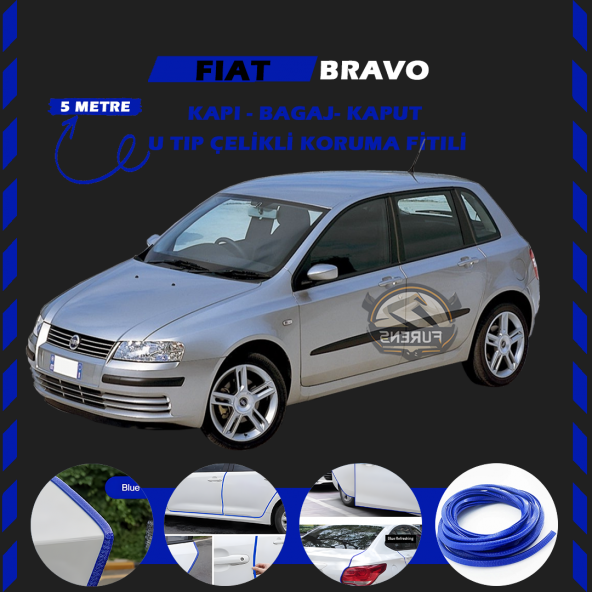 Fiat Bravo Oto Araç Kapı Koruma Fitili 5metre Parlak Mavi Renk ürün görseli 1
