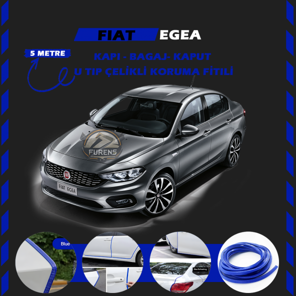 Fiat Egea Oto Araç Kapı Koruma Fitili 5metre Parlak Mavi Renk ürün görseli 1