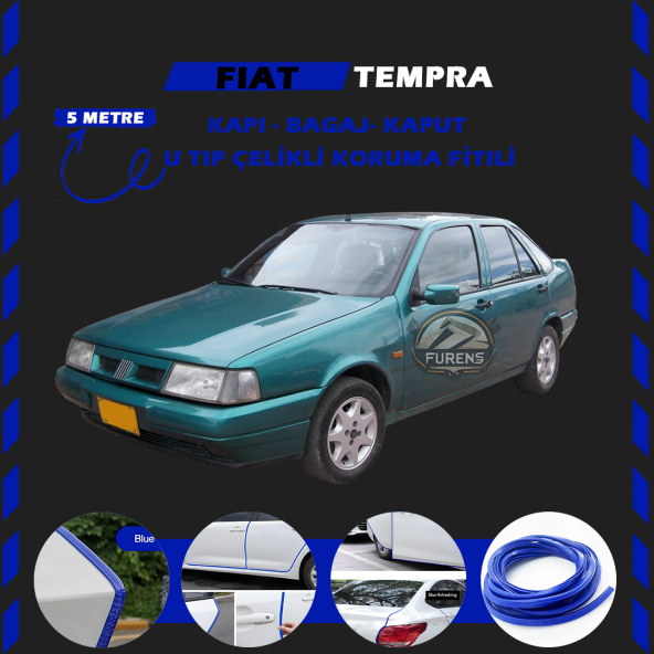Fiat Tempra Oto Araç Kapı Koruma Fitili 5metre Parlak Mavi Renk ürün görseli 1