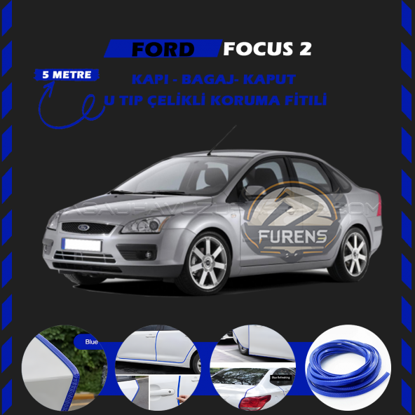 Ford Focus 2 Oto Araç Kapı Koruma Fitili 5metre Parlak Mavi Renk ürün görseli 1
