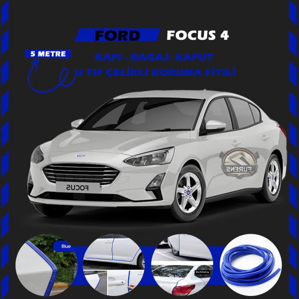 Ford Focus 4 Oto Araç Kapı Koruma Fitili 5metre Parlak Mavi Renk ürün görseli 1