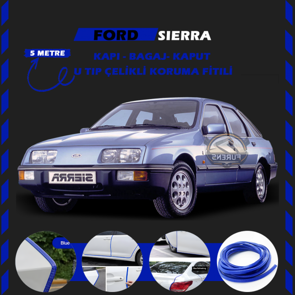 Ford Sierra Oto Araç Kapı Koruma Fitili 5metre Parlak Mavi Renk ürün görseli 1