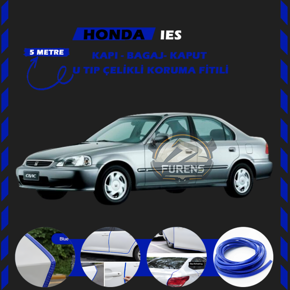 Honda İes Parlak Oto Araç Kapı Koruma Fitili 5metre Parlak Mavi Renk ürün görseli 1