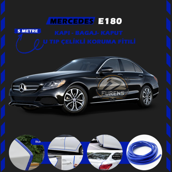 Mercedes E180 Oto Araç Kapı Koruma Fitili 5metre Parlak Mavi Renk ürün görseli 1