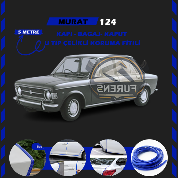 Murat 124 Oto Araç Kapı Koruma Fitili 5metre Parlak Mavi Renk ürün görseli 1