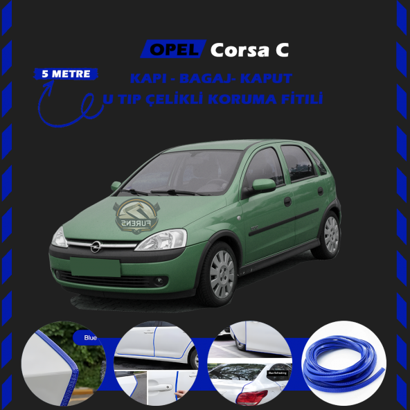 Opel Corsa C Oto Araç Kapı Koruma Fitili 5metre Parlak Mavi Renk ürün görseli 1