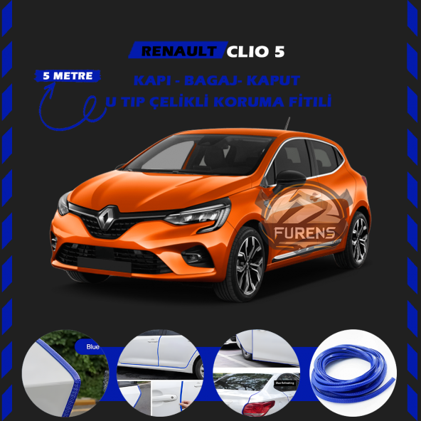 Renault Clio 5 Oto Araç Kapı Koruma Fitili 5metre Parlak Mavi Renk ürün görseli 1