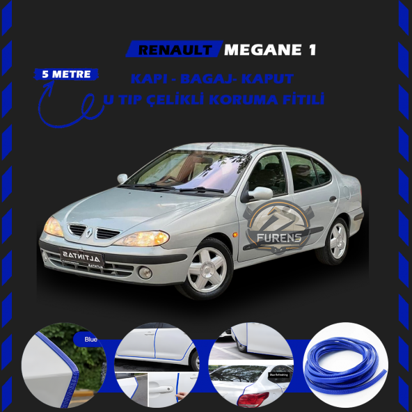 Renault Megane 1 Oto Araç Kapı Koruma Fitili 5metre Parlak Mavi Renk ürün görseli 1